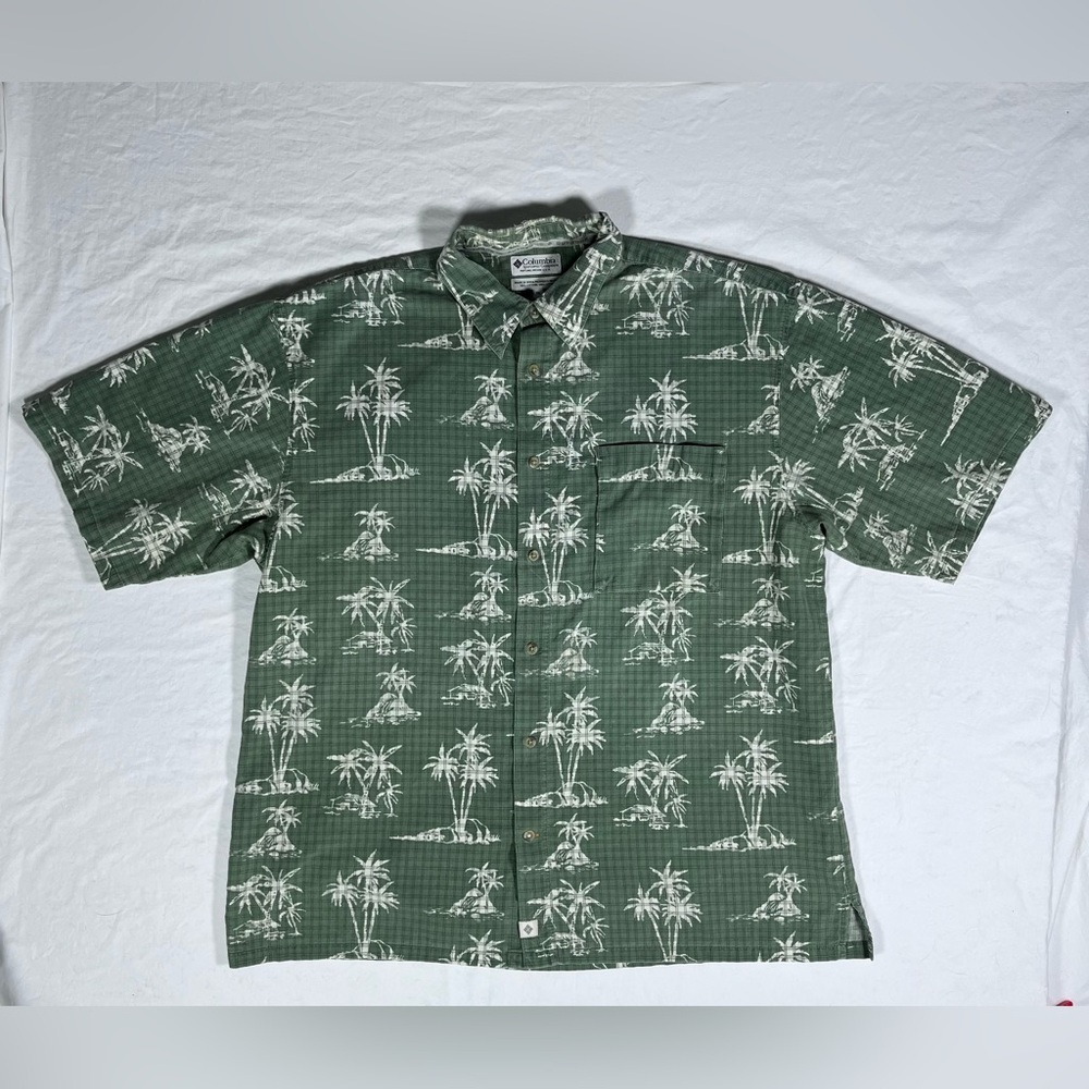 Columbia Plaid Palm Tree Green XXL Men’s Short Sleeve Button Down Shirt